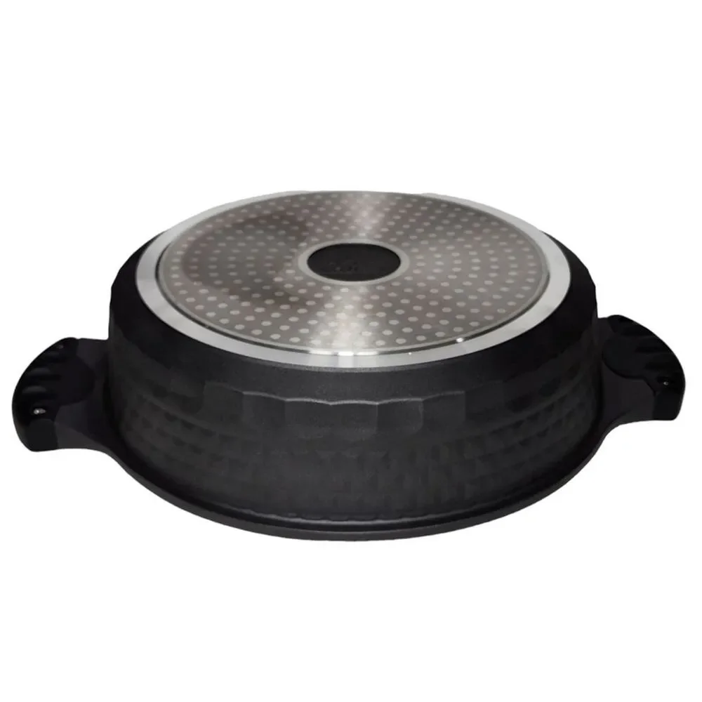 D&W Cookware 11inch Low Casserole Pan With Lid Non Stick 4.2QT Black